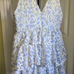 Altar'd State Light Blue & White Floral Tiered Dress